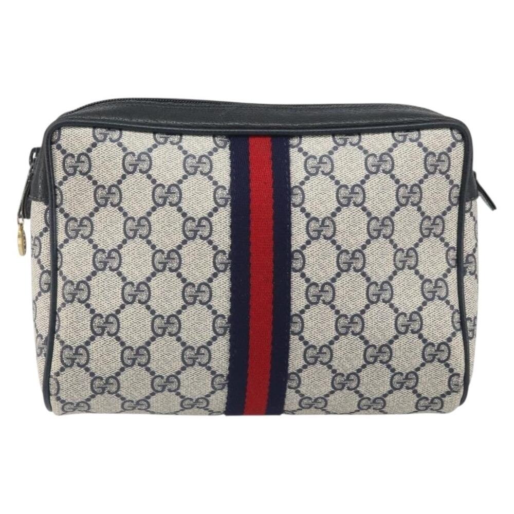 Gucci GG Supreme Web Clutch Bag Navy Gold 56 01 012 Blue